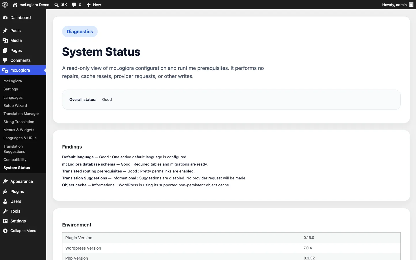 mcLogiora System Status